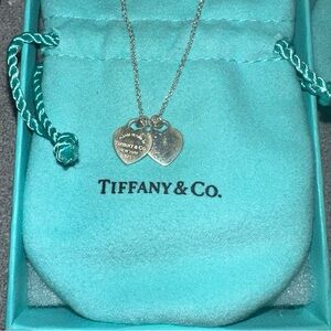 17” Please Return to Tiffany & Co. Double Heart Sterling Silver Necklace